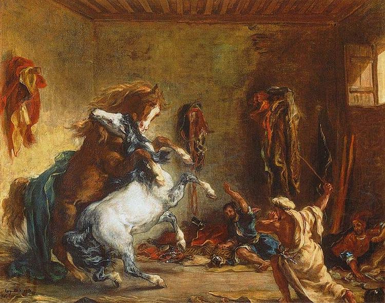 Eugene Delacroix Arab Horses Fighting in a Stable china oil painting image